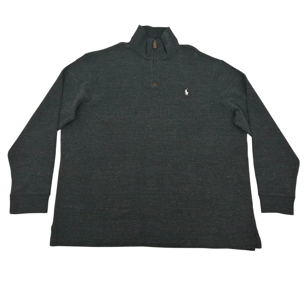 Polo Ralph Lauren Quarter Zip Mens XXL Charcoal Gray Cotton Logo Sweater